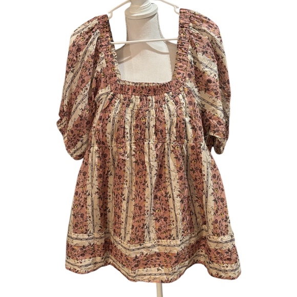 Free People Floral Puff Sleeve Top - Pink and Cream - Picture 5 of 10